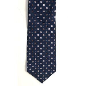 LAUREN RALPH LAUREN Neck Tie Mens Blue MIcro Geo Woven Silk Designer Preppy USA
